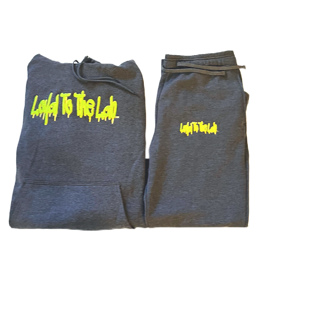 sweatsuit embroidered raised drip charcoal w/neon