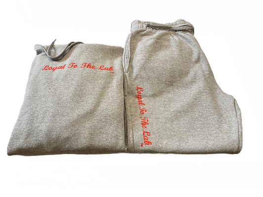 sweatsuit gray w/red cursive