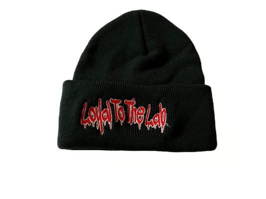 beanie embroidered black w/red drip