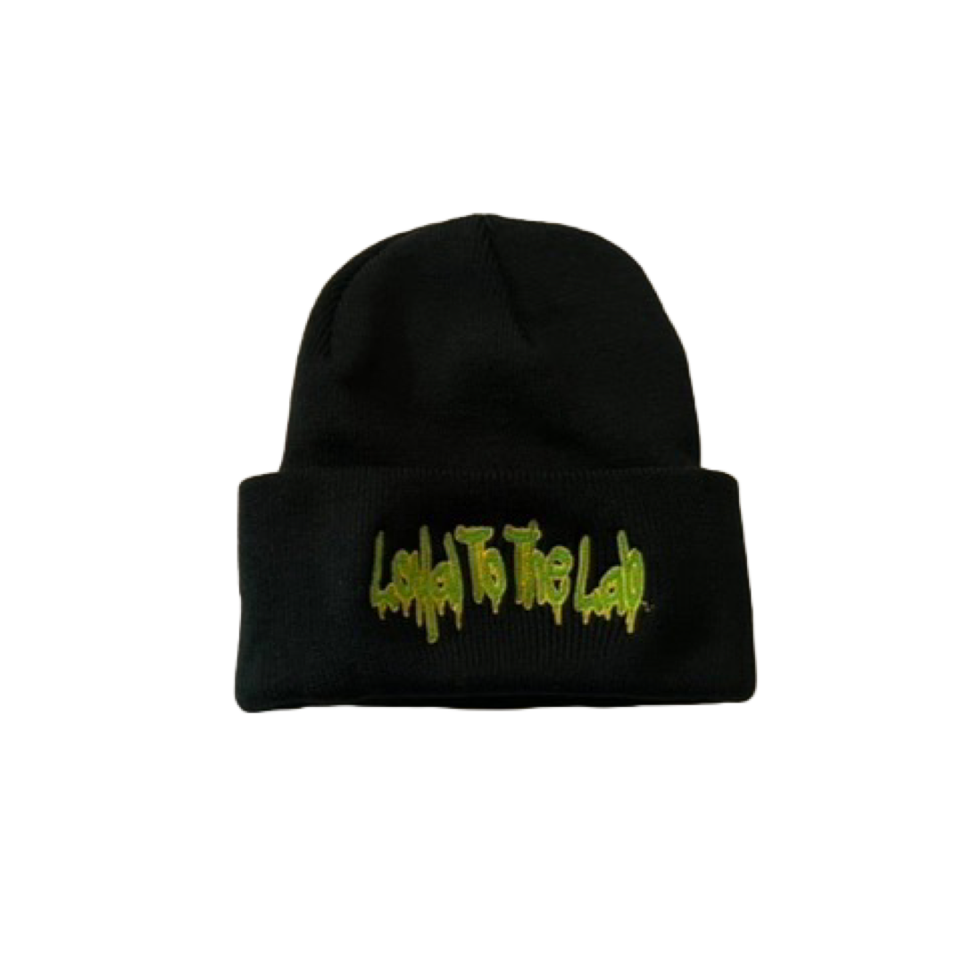 beanie embroidered black w/green drip